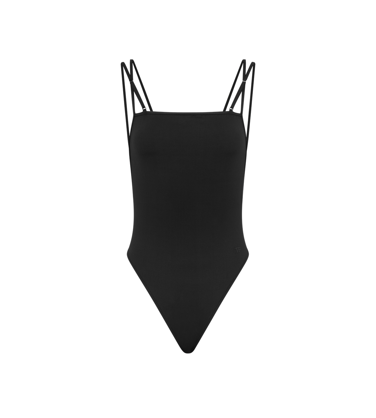 TOM FORD POLYAMIDE ELASTANE BLEND BLACK BA&Ntilde;ADOR CON TIRAS DOBLES Y LOGO TF TONO SOBRE TONO
