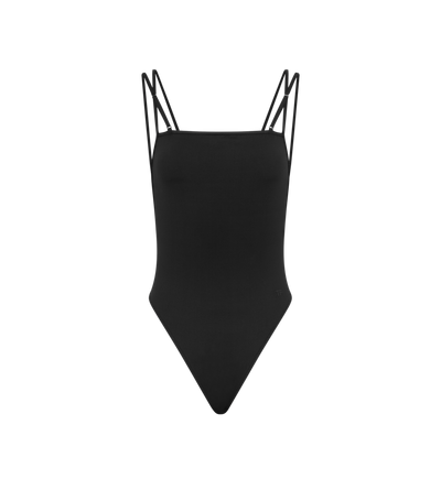TOM FORD POLYAMIDE ELASTANE BLEND BLACK BA&Ntilde;ADOR CON TIRAS DOBLES Y LOGO TF TONO SOBRE TONO