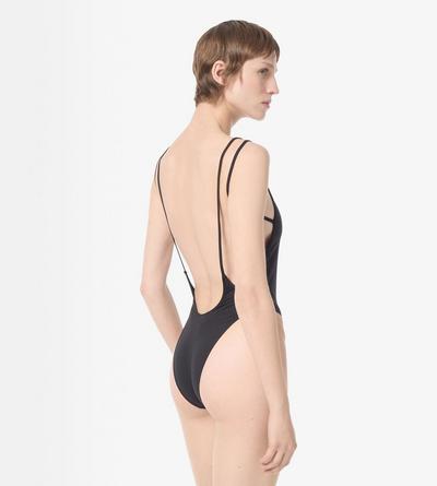 TOM FORD POLYAMIDE ELASTANE BLEND BLACK BA&Ntilde;ADOR CON TIRAS DOBLES Y LOGO TF TONO SOBRE TONO