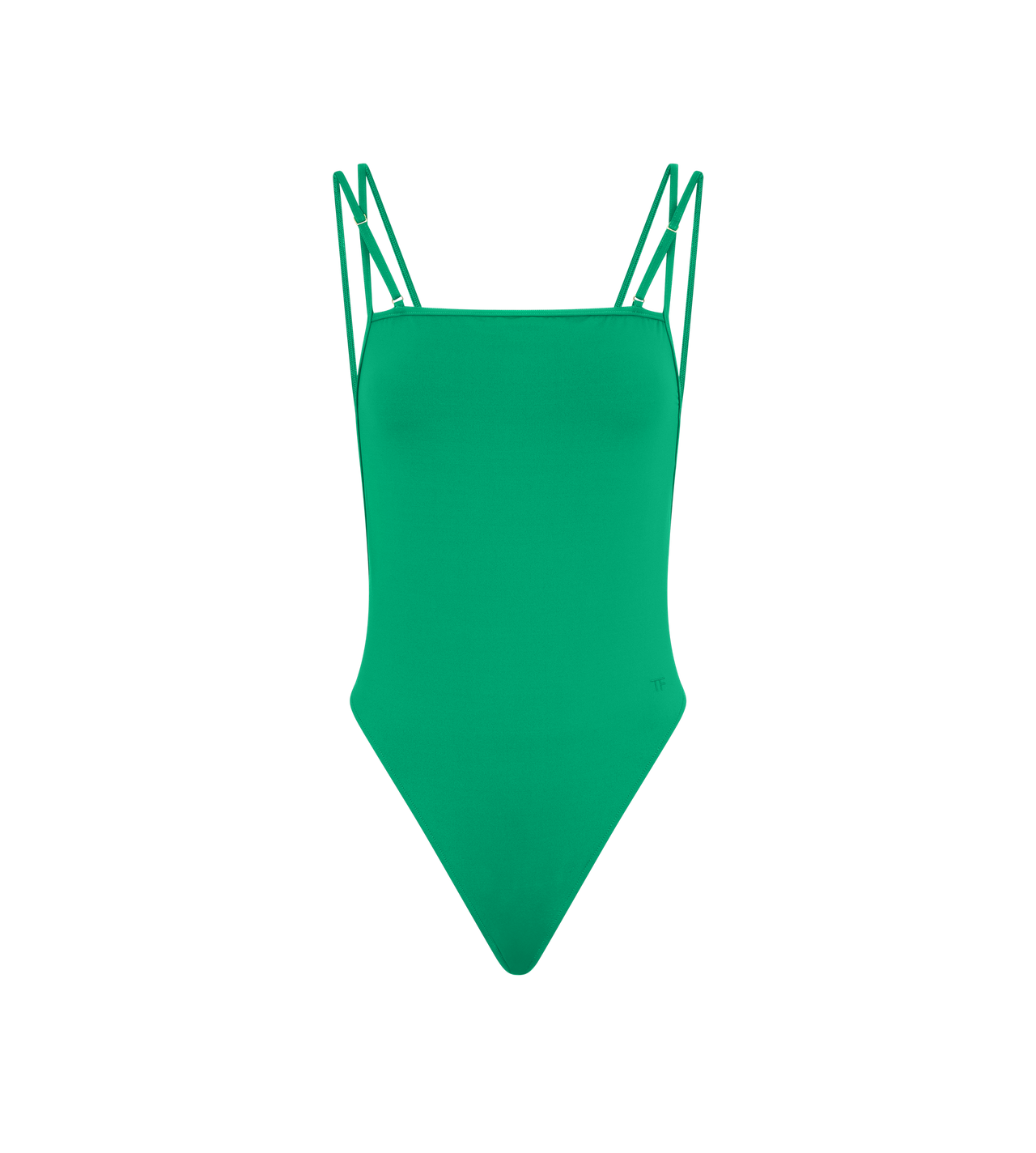 TOM FORD POLYAMIDE ELASTANE BLEND GREEN DOUBLE STRAP SWIMSUIT WITH TONAL TF LOGO