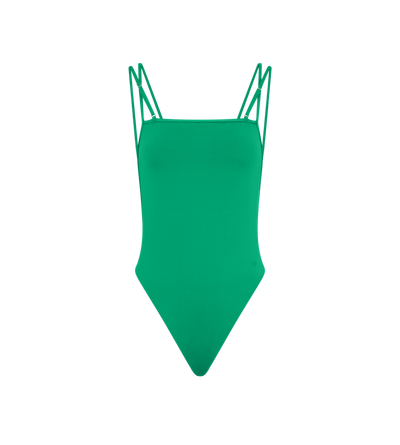 TOM FORD POLYAMIDE ELASTANE BLEND GREEN DOUBLE STRAP SWIMSUIT WITH TONAL TF LOGO