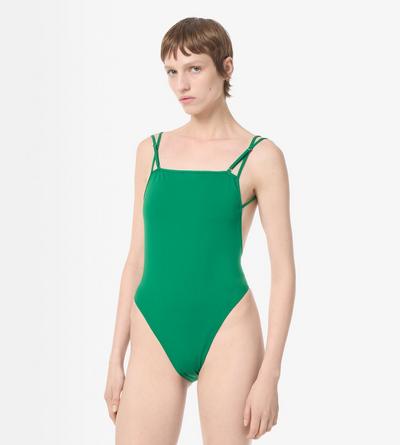 TOM FORD POLYAMIDE ELASTANE BLEND GREEN DOUBLE STRAP SWIMSUIT WITH TONAL TF LOGO