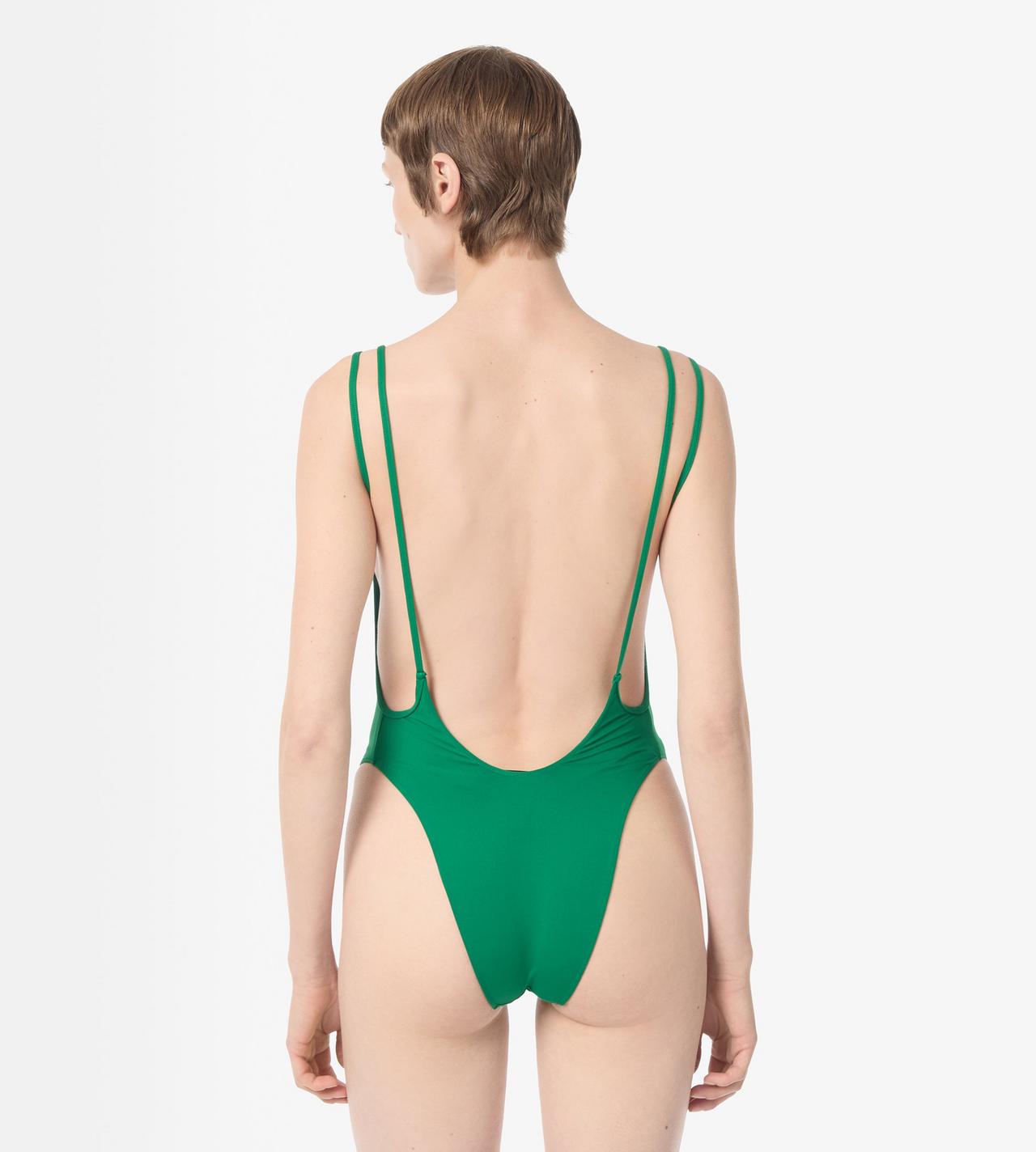 TOM FORD POLYAMIDE ELASTANE BLEND GREEN DOUBLE STRAP SWIMSUIT WITH TONAL TF LOGO