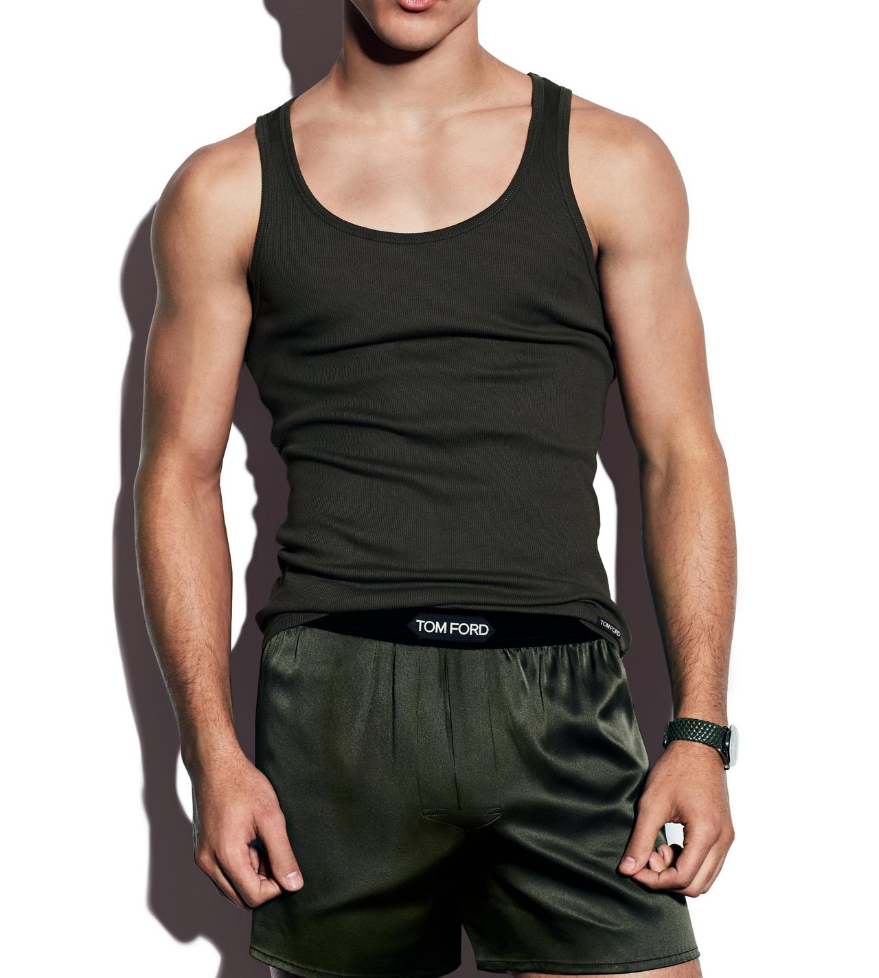 TOM FORD Cotton MILITARY GREEN COTTON MODAL RIB TANK