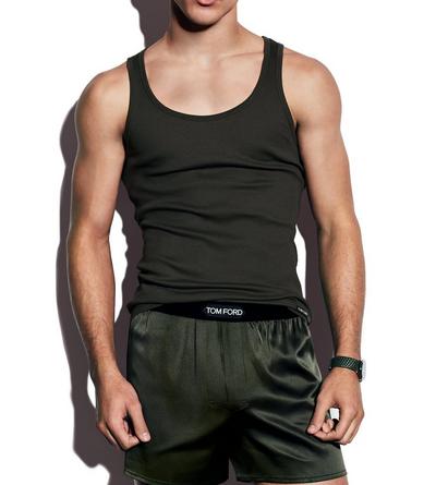 TOM FORD Cotton MILITARY GREEN COTTON MODAL RIB TANK