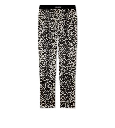 SNOW LEOPARD SILK PAJAMA PANTS image number 0