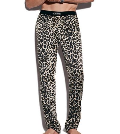 SNOW LEOPARD SILK PAJAMA PANTS image number 1