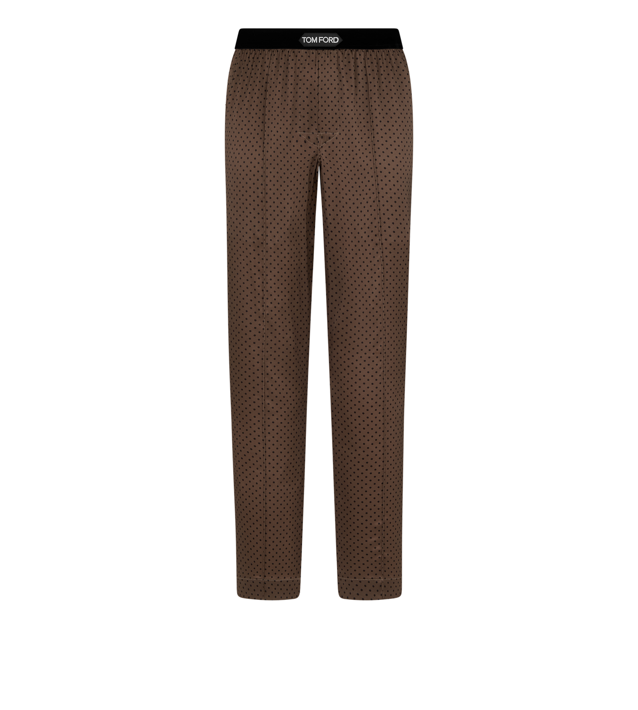 TOM FORD SILK ANTIQUE BROWN MICRODOT PRINT SILK PAJAMA PANTS