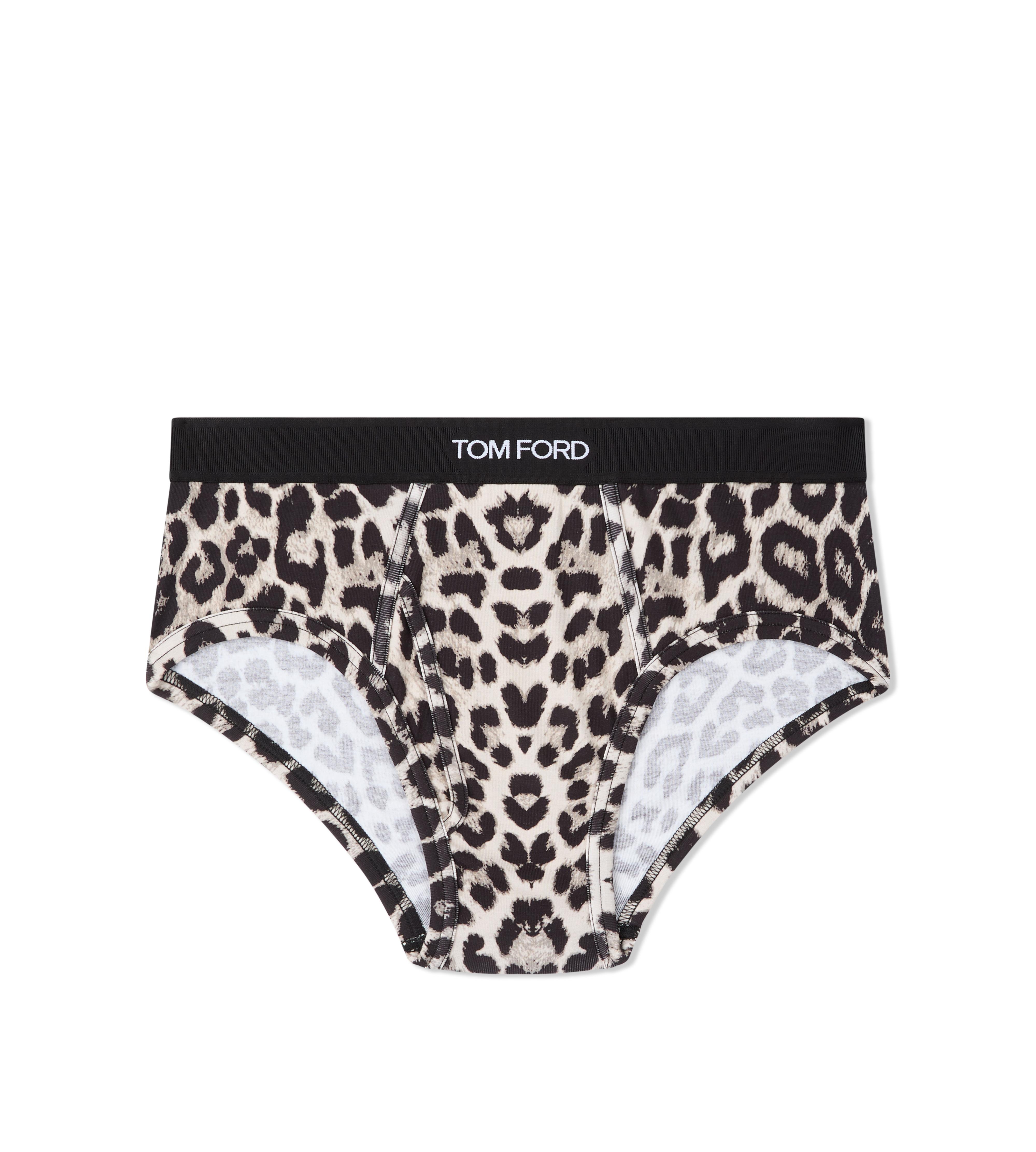 Black Leopard-print cotton-blend jersey briefs, Tom Ford