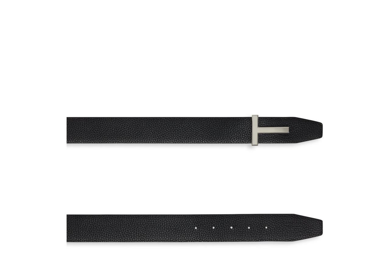 TOM FORD LEATHER DARK NAVY + BLACK GRAIN LEATHER T ICON BELT&nbsp;