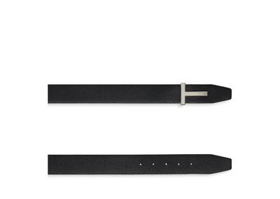 TOM FORD LEATHER DARK NAVY + BLACK GRAIN LEATHER T ICON BELT&nbsp;
