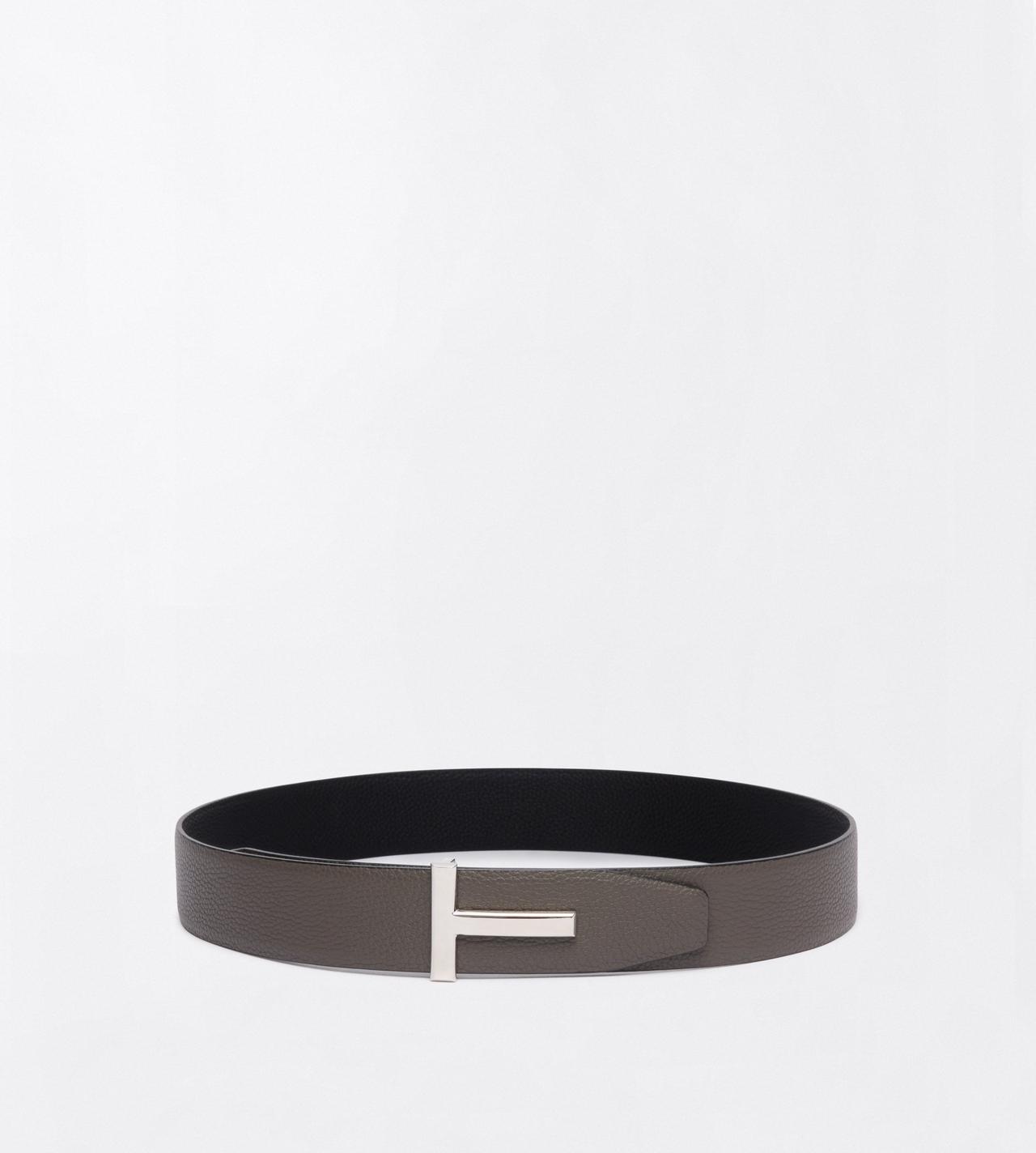 TOM FORD LEATHER SMOKE GREY + BLACK GRAIN LEATHER T ICON BELT&nbsp;