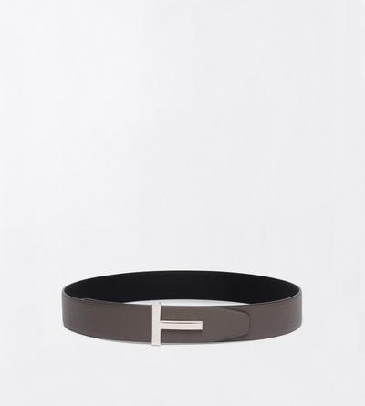 TOM FORD LEATHER SMOKE GREY + BLACK GRAIN LEATHER T ICON BELT&nbsp;