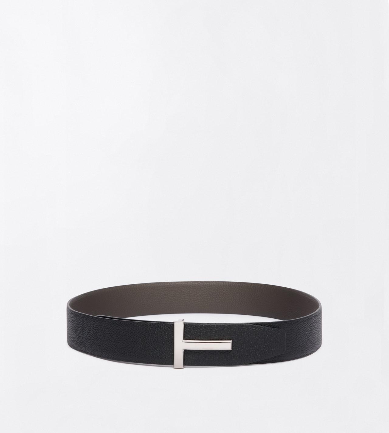 TOM FORD LEATHER SMOKE GREY + BLACK GRAIN LEATHER T ICON BELT&nbsp;