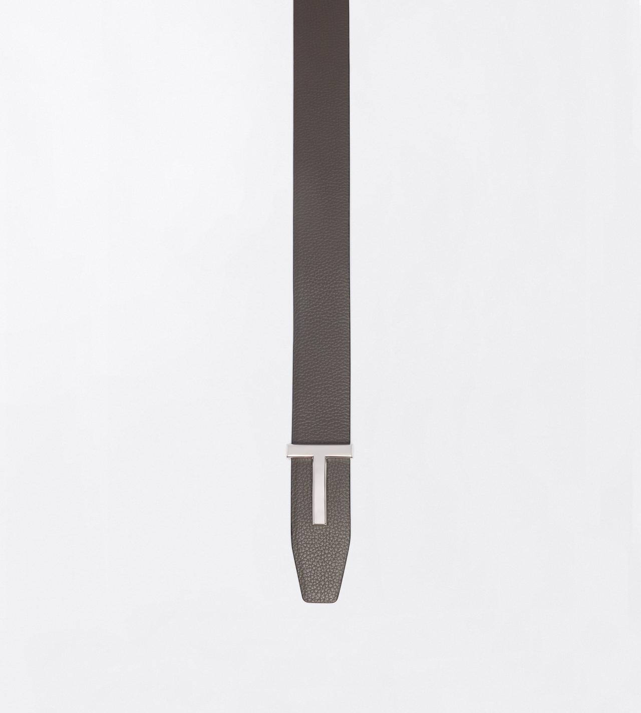 TOM FORD LEATHER SMOKE GREY + BLACK GRAIN LEATHER T ICON BELT&nbsp;