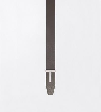 TOM FORD LEATHER SMOKE GREY + BLACK GRAIN LEATHER T ICON BELT&nbsp;