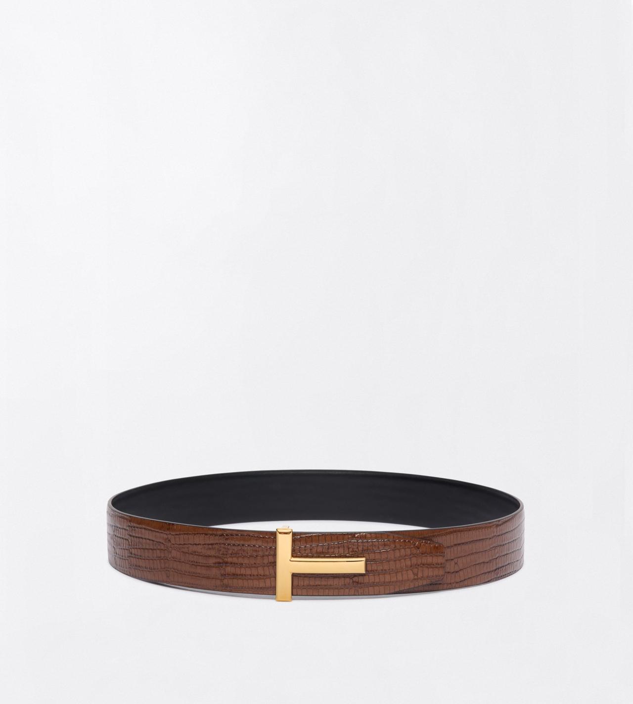 TOM FORD LEATHER CARAMEL PRINTED TEJUS REVERSIBLE T ICON BELT 40 MM