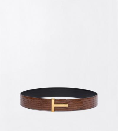TOM FORD LEATHER CARAMEL PRINTED TEJUS REVERSIBLE T ICON BELT 40 MM