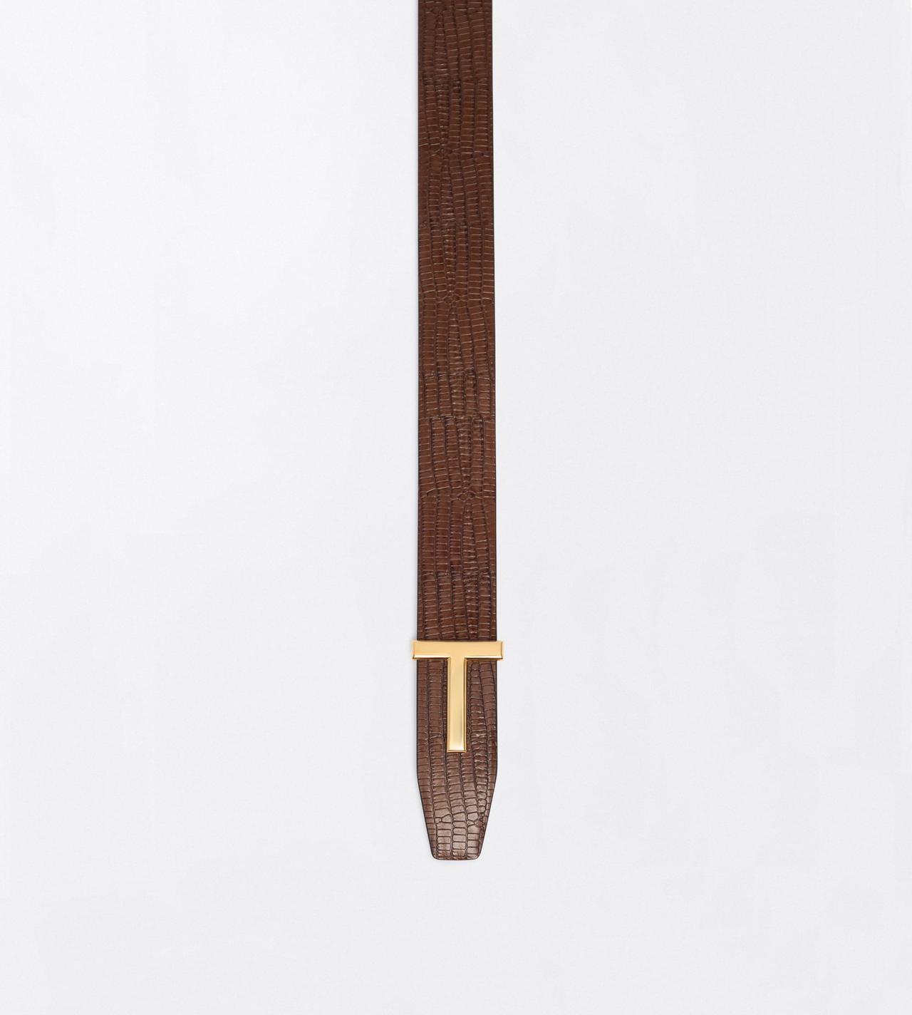 TOM FORD LEATHER CARAMEL PRINTED TEJUS REVERSIBLE T ICON BELT 40 MM