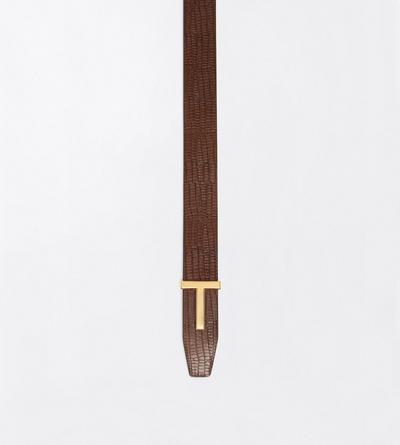TOM FORD LEATHER CARAMEL PRINTED TEJUS REVERSIBLE T ICON BELT 40 MM