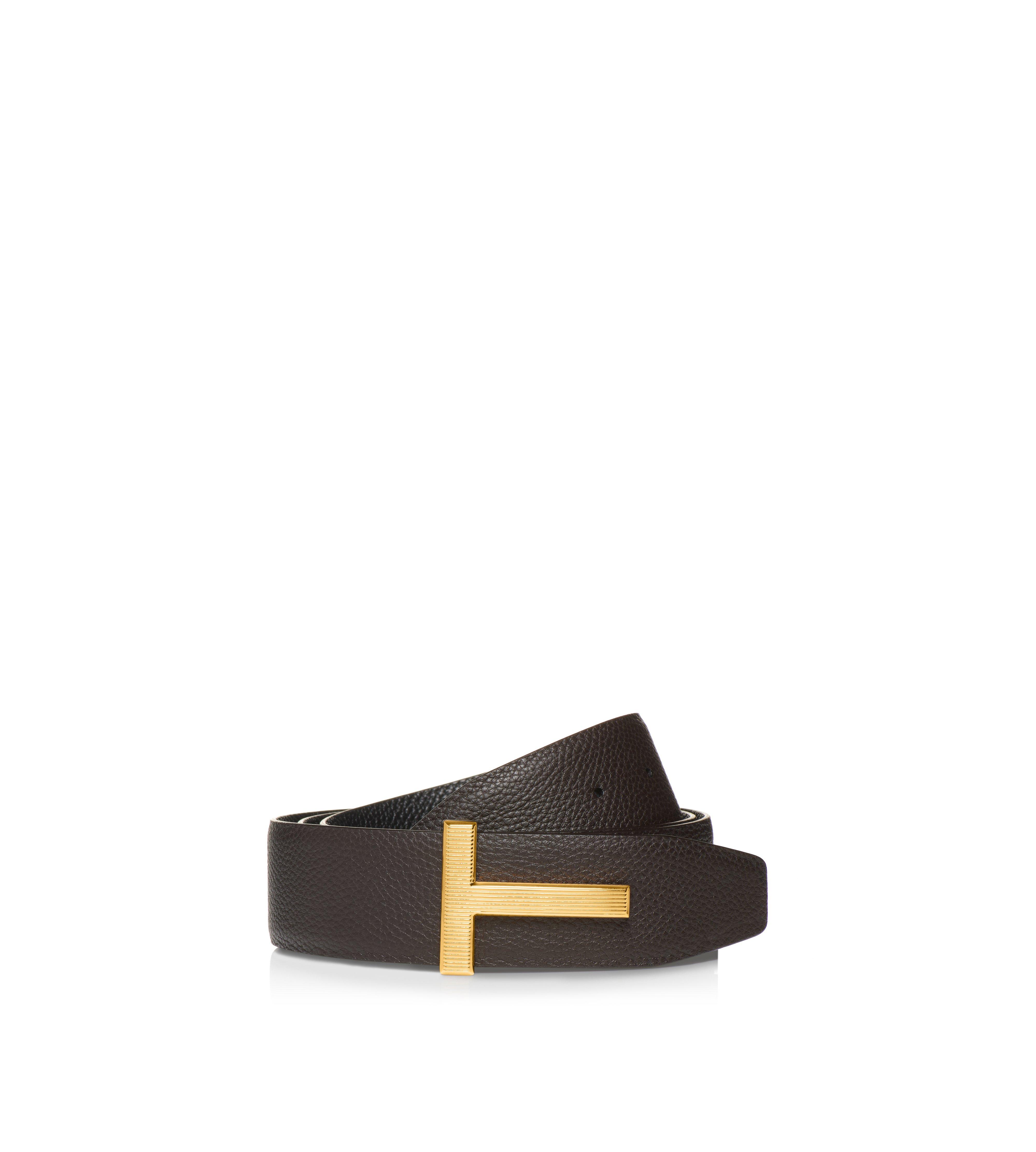GRAIN LEATHER RIDGE BUCKLE T BELT