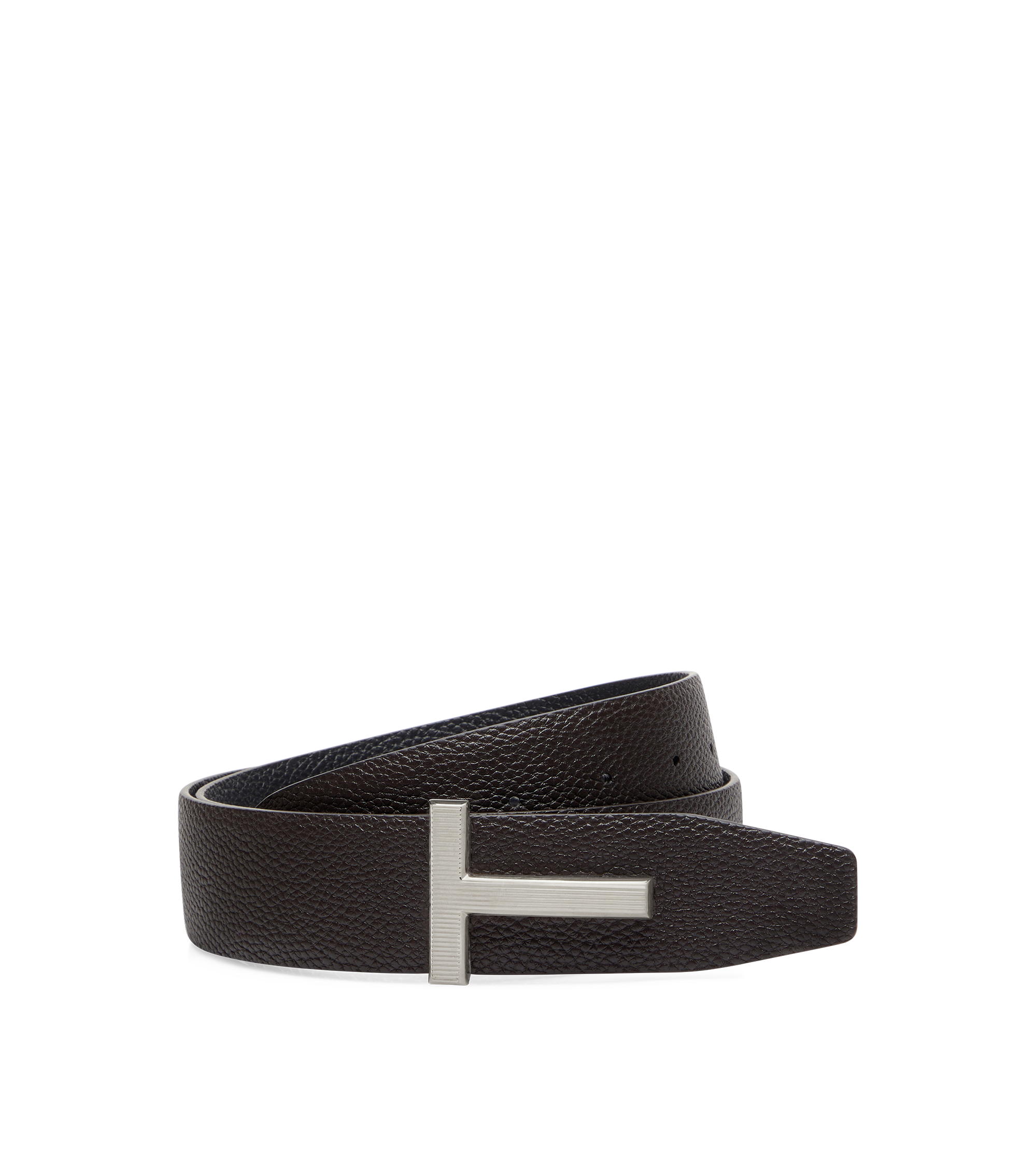 GRAIN LEATHER RIDGE BUCKLE T BELT