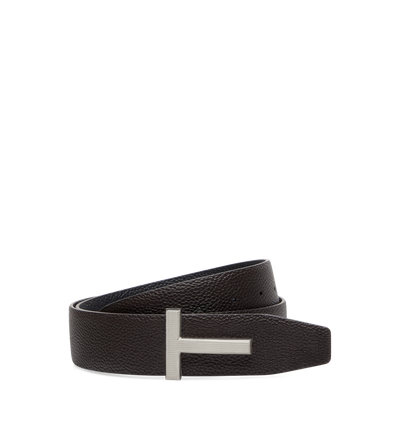 GRAIN LEATHER RIDGE BUCKLE T BELT image number 0