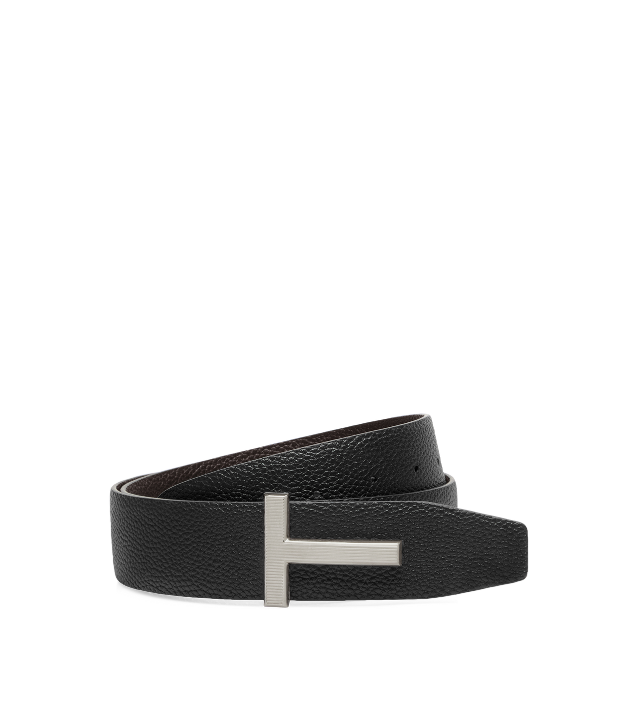 GRAIN LEATHER RIDGE BUCKLE T BELT image number 2