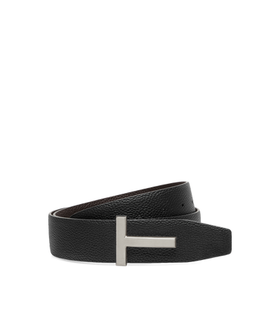 GRAIN LEATHER RIDGE BUCKLE T BELT image number 2