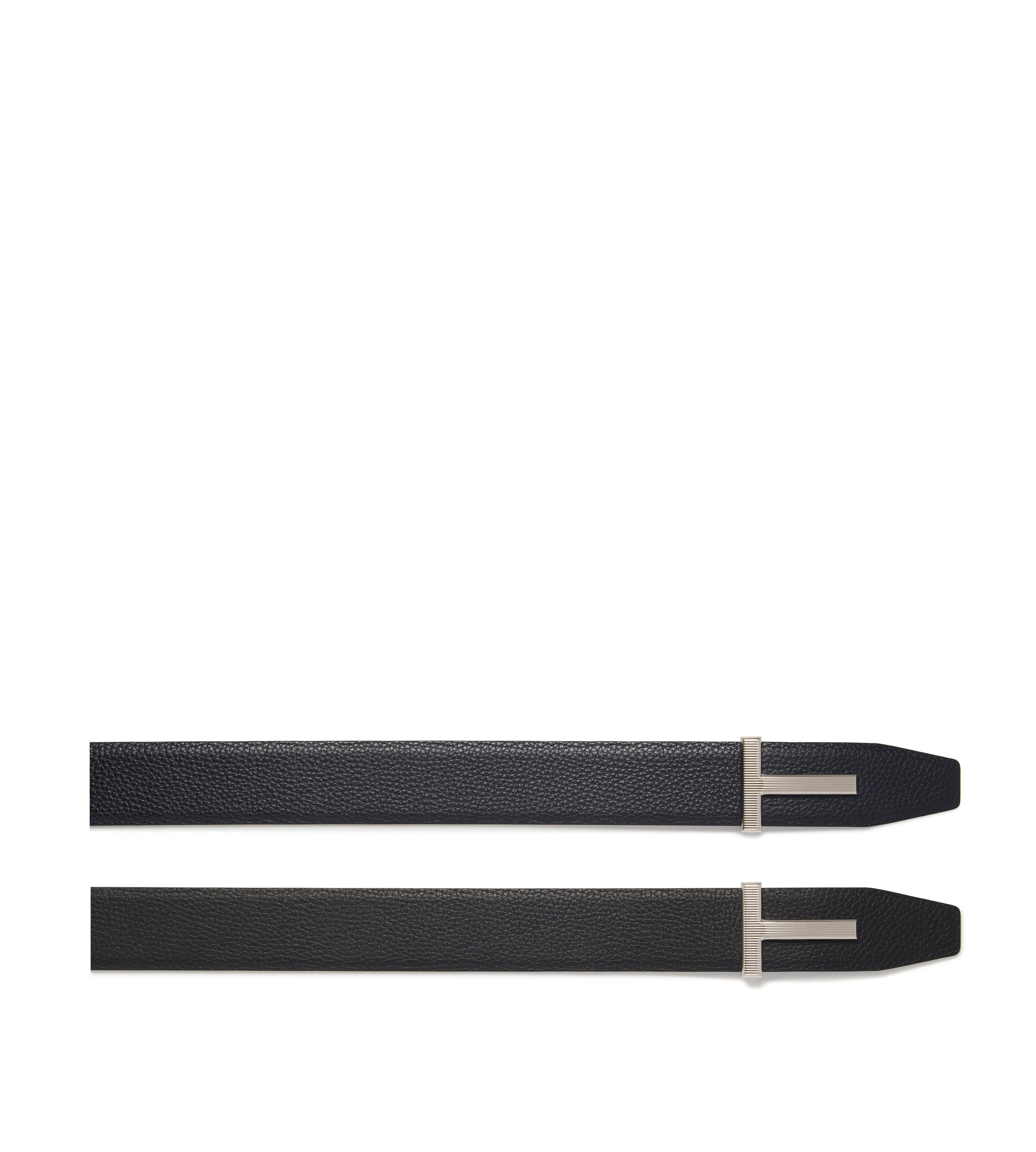 GRAIN LEATHER RIDGE BUCKLE T BELT