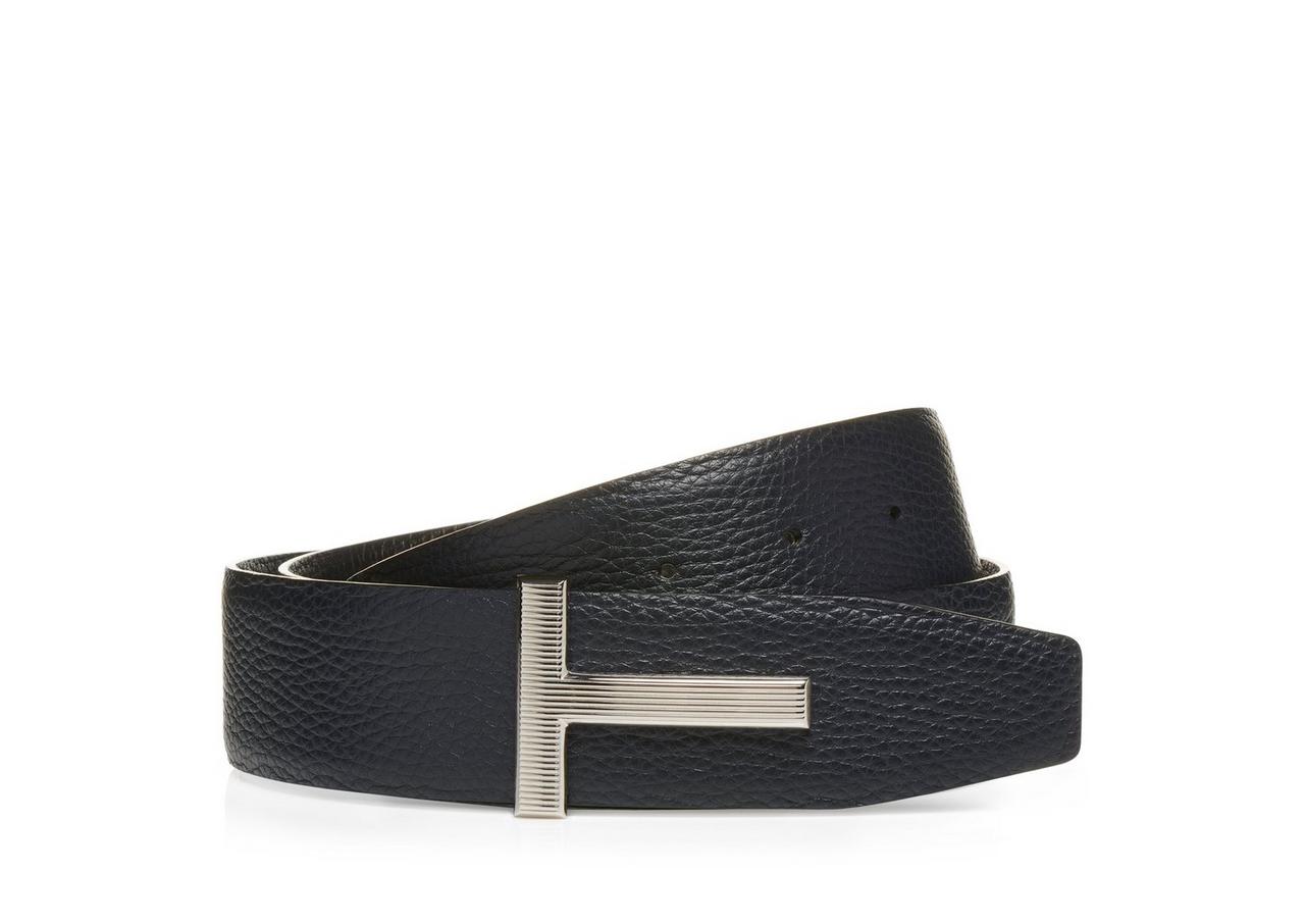 GRAIN LEATHER RIDGE BUCKLE T BELT image number 0