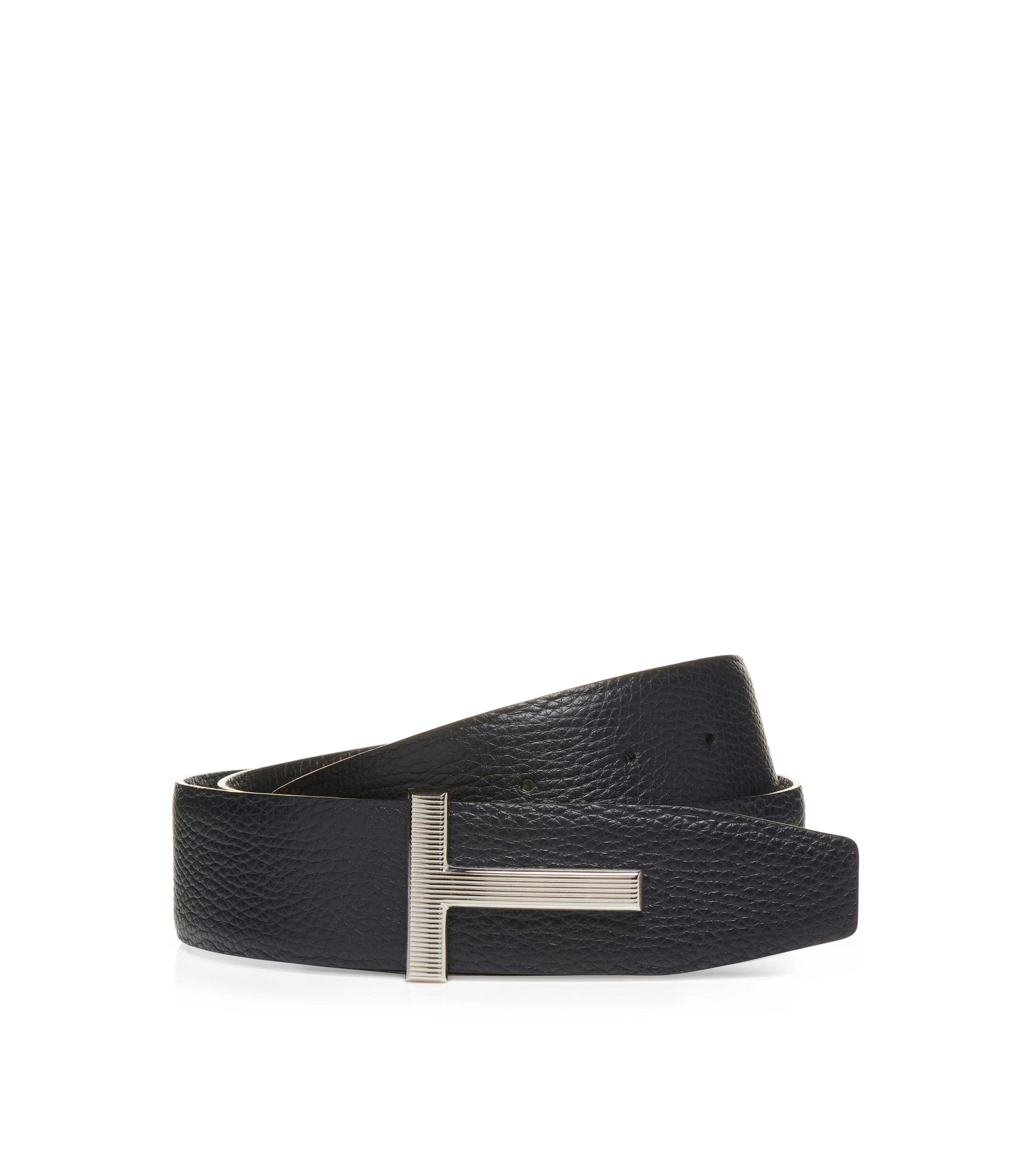 GRAIN LEATHER RIDGE BUCKLE T BELT