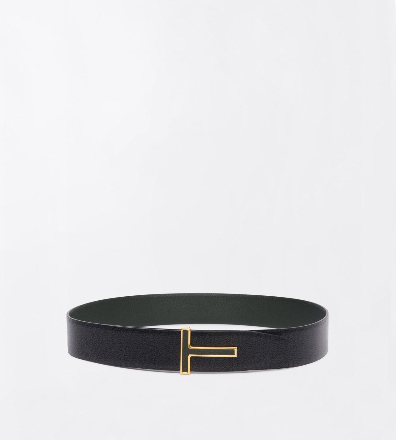 TOM FORD LEATHER DARK PINE + BLACK GRAIN LEATHER REVERSIBLE T BELT