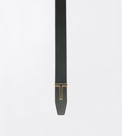 TOM FORD LEATHER DARK PINE + BLACK GRAIN LEATHER REVERSIBLE T BELT