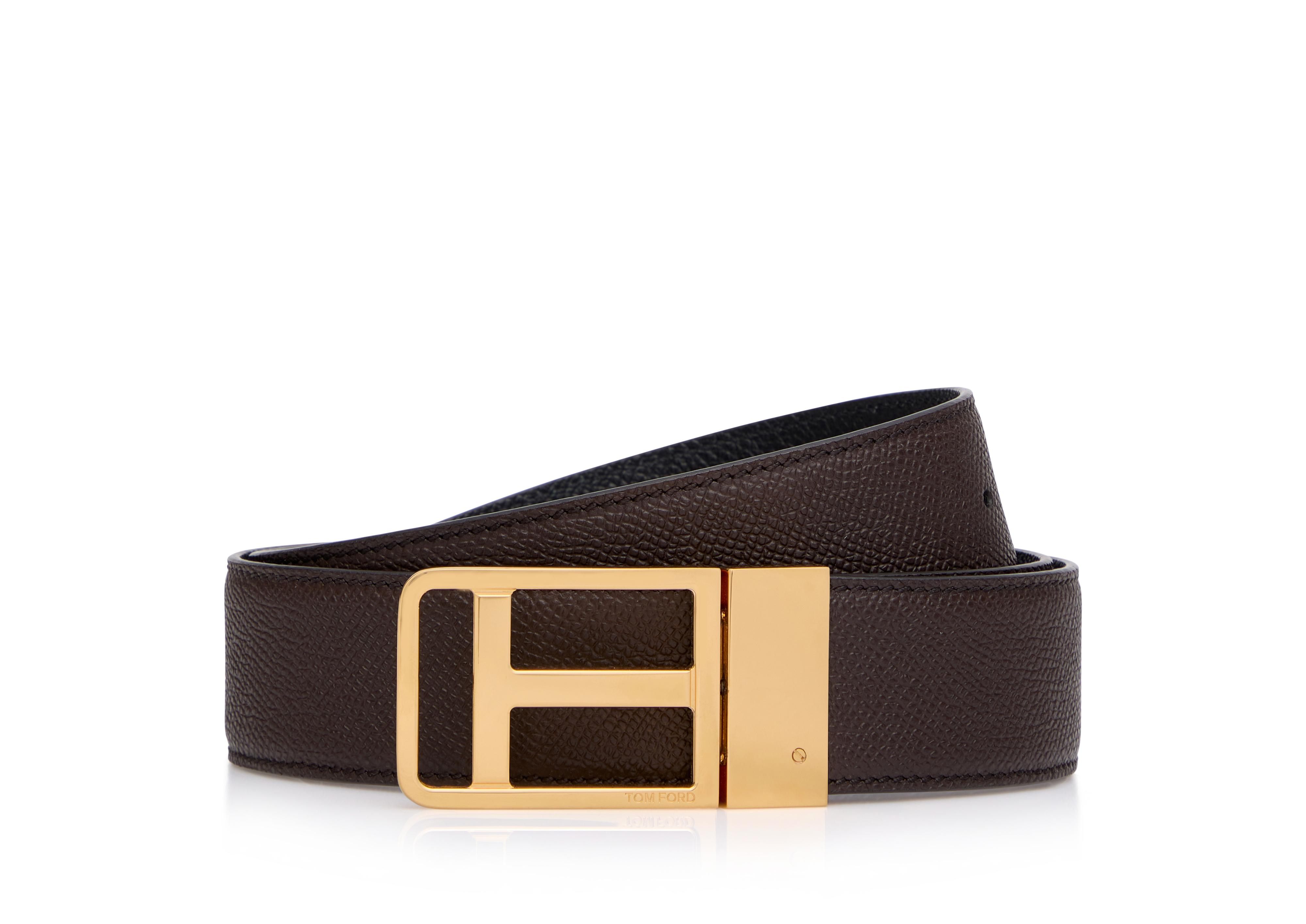 SMALL GRAIN LEATHER REVERSIBLE FRAMED T BELT | Tom Ford Fashion