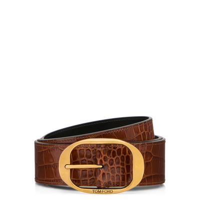 PRINTED CROC OVAL BUCKLE BELT image number 0