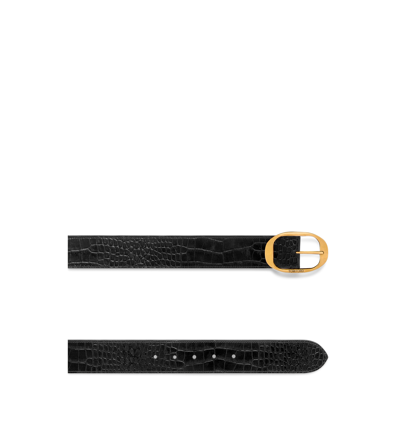 TOM FORD LEATHER BLACK PRINTED CROC OVAL BUCKLE BELT