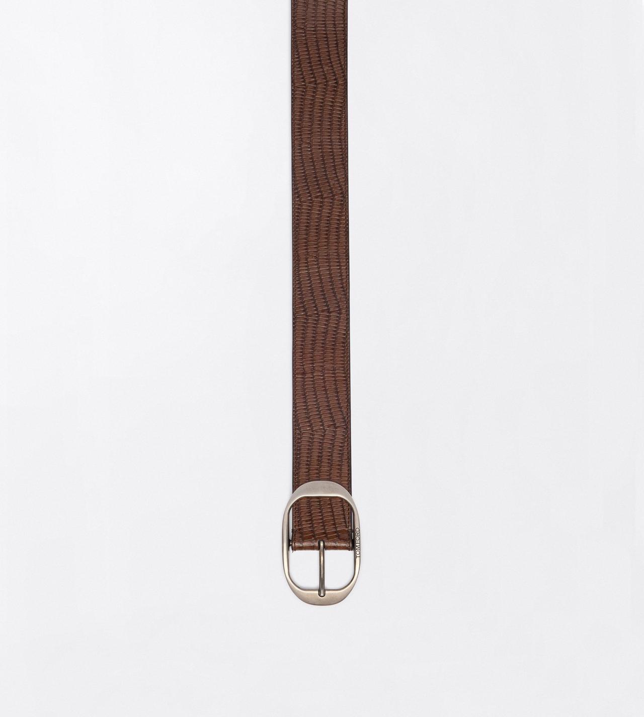 TOM FORD LEATHER CARAMEL PRINTED TEJUS OVAL BUCKLE BELT