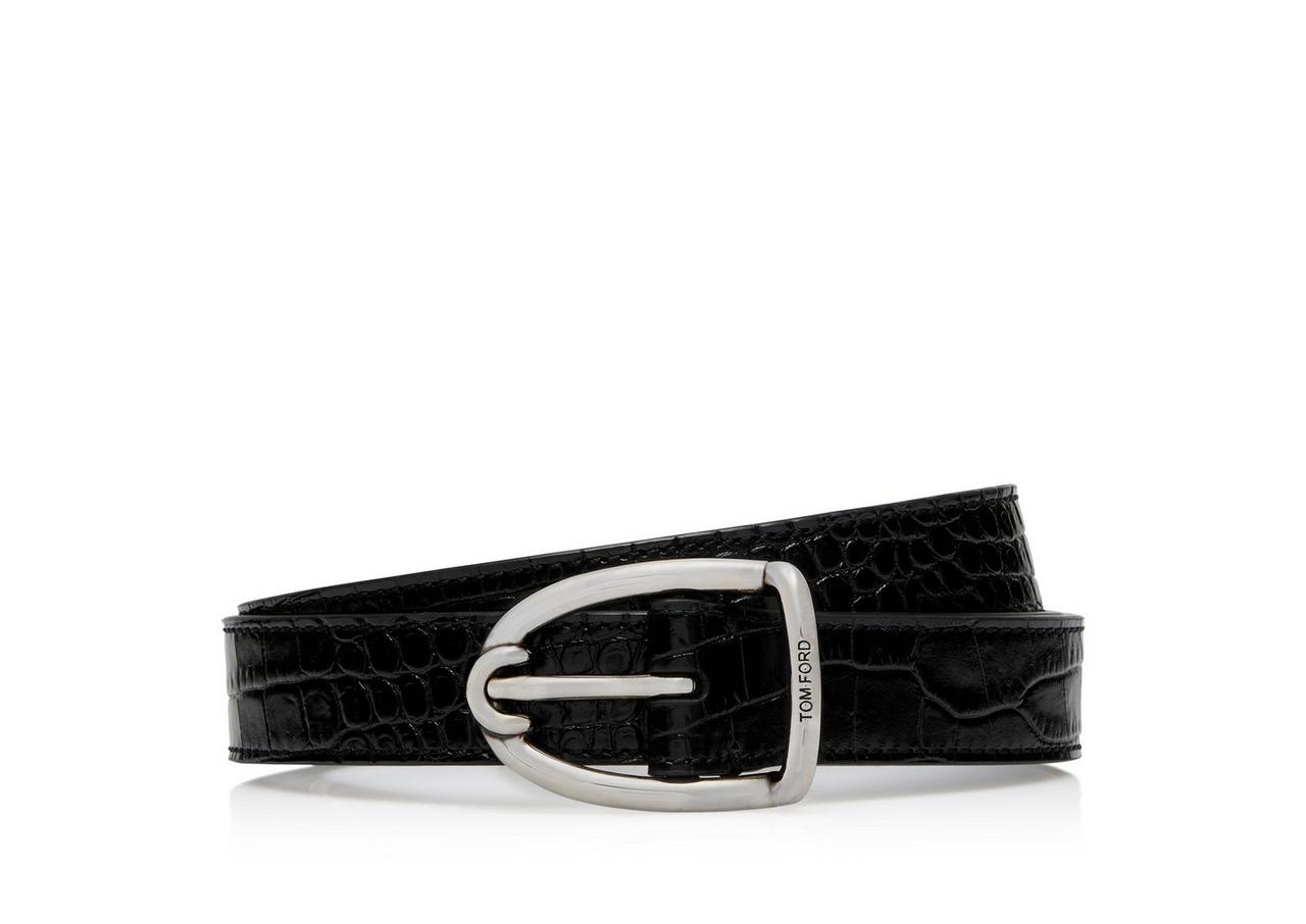 Printed Alligator Angled Buckle Belt | Tom Ford | Black