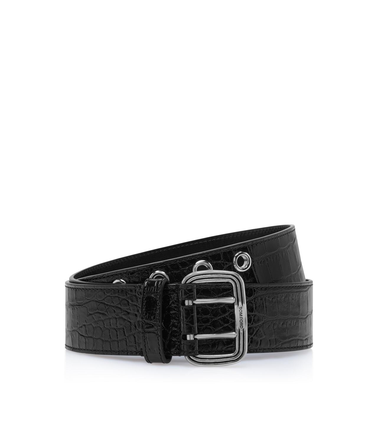 PRINTED CROC DOUBLE PRONG BELT image number 0