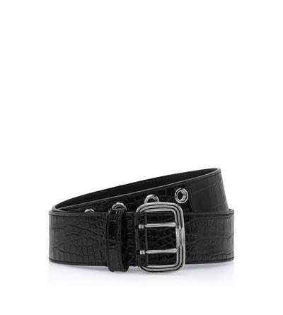 PRINTED CROC DOUBLE PRONG BELT