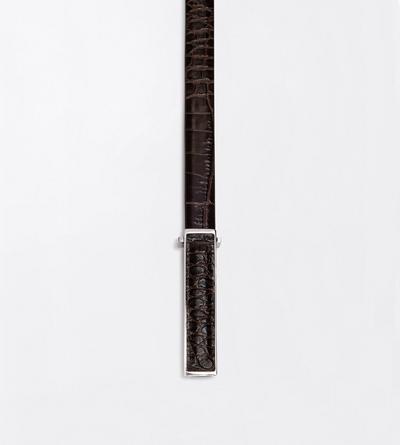 TOM FORD LEATHER CHOCOLATE SOFT PRINTED CROC LEATHER INSERT BELT
