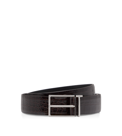 CINTUR&Oacute;N DE COCODRILO ESTAMPADO CON TRABILLA EN FORMA DE T image number 0