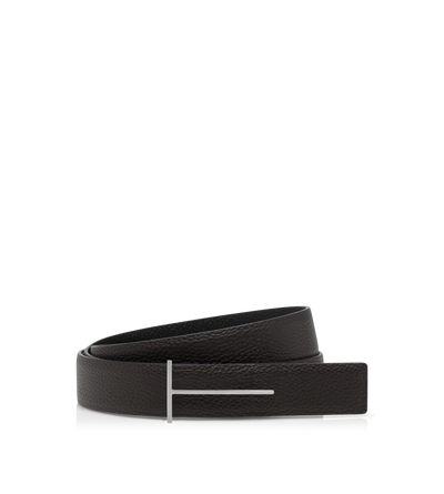 TOM FORD LEATHER BROWN+BLACK GRAIN LEATHER SLIM T REVERSIBLE BELT