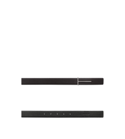 TOM FORD LEATHER BROWN+BLACK GRAIN LEATHER SLIM T REVERSIBLE BELT
