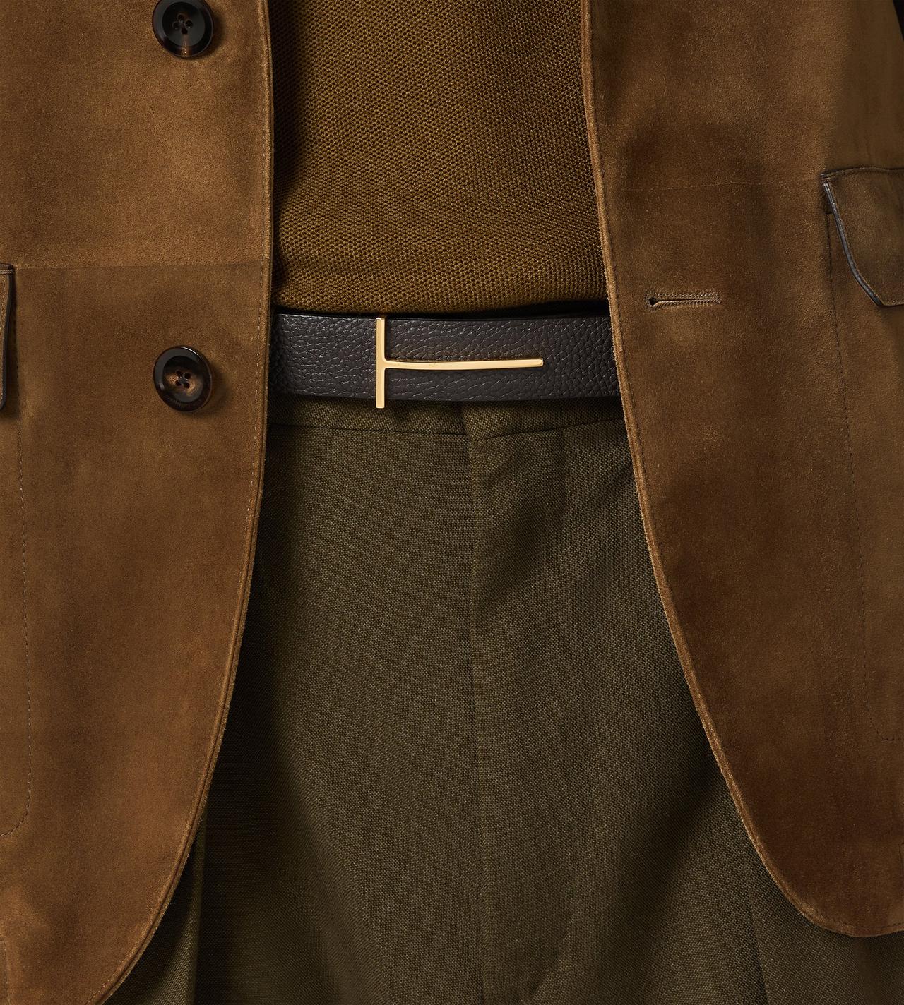 TOM FORD LEATHER BROWN+BLACK GRAIN LEATHER SLIM T REVERSIBLE BELT