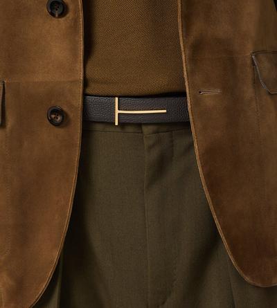 TOM FORD LEATHER BROWN+BLACK GRAIN LEATHER SLIM T REVERSIBLE BELT
