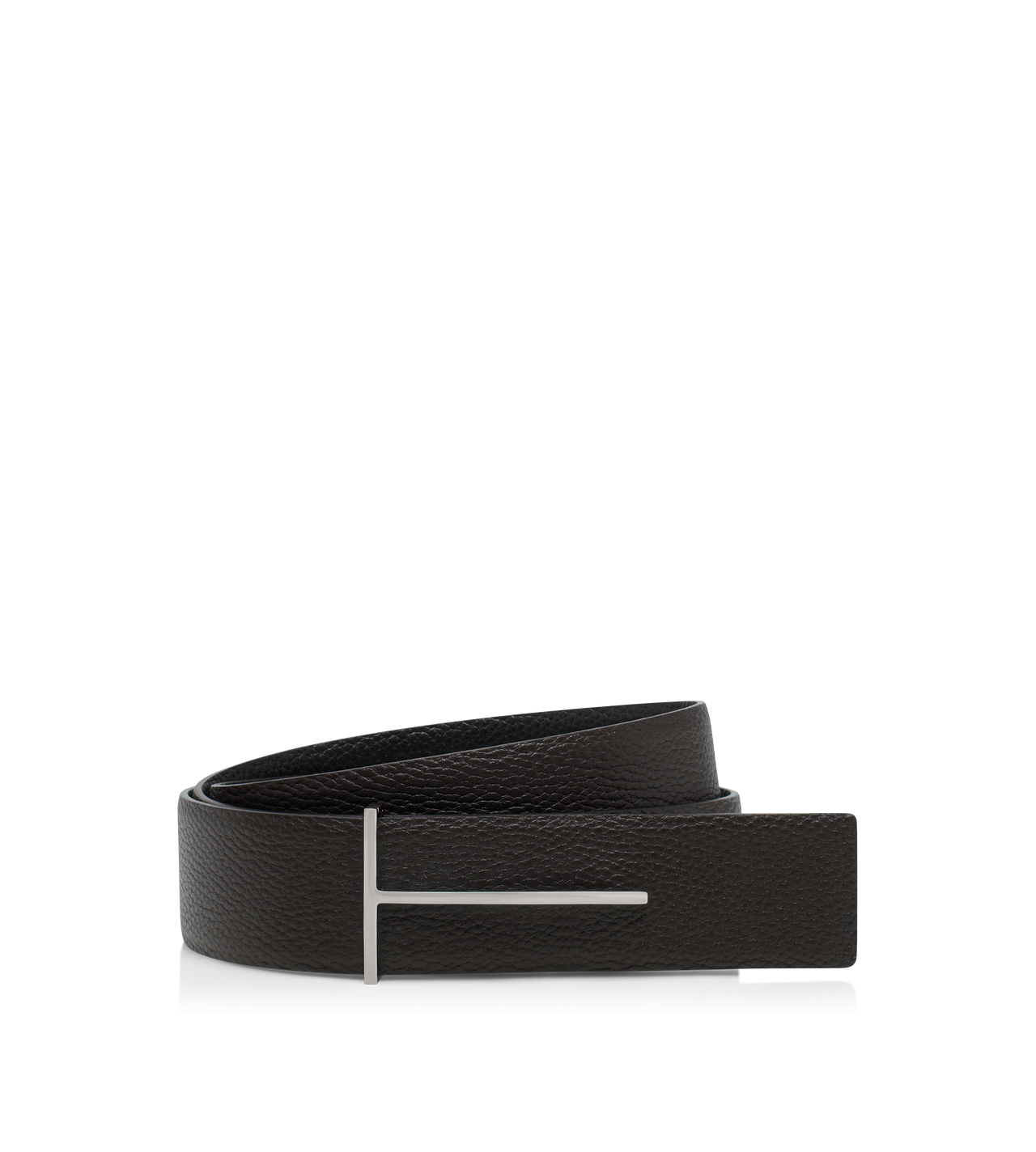 TOM FORD LEATHER BROWN+BLACK GRAIN LEATHER SLIM T REVERSIBLE BELT