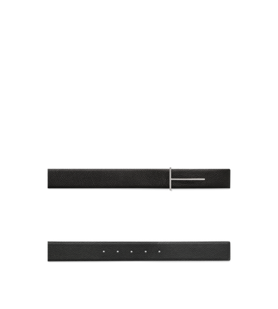 TOM FORD LEATHER BROWN+BLACK GRAIN LEATHER SLIM T REVERSIBLE BELT