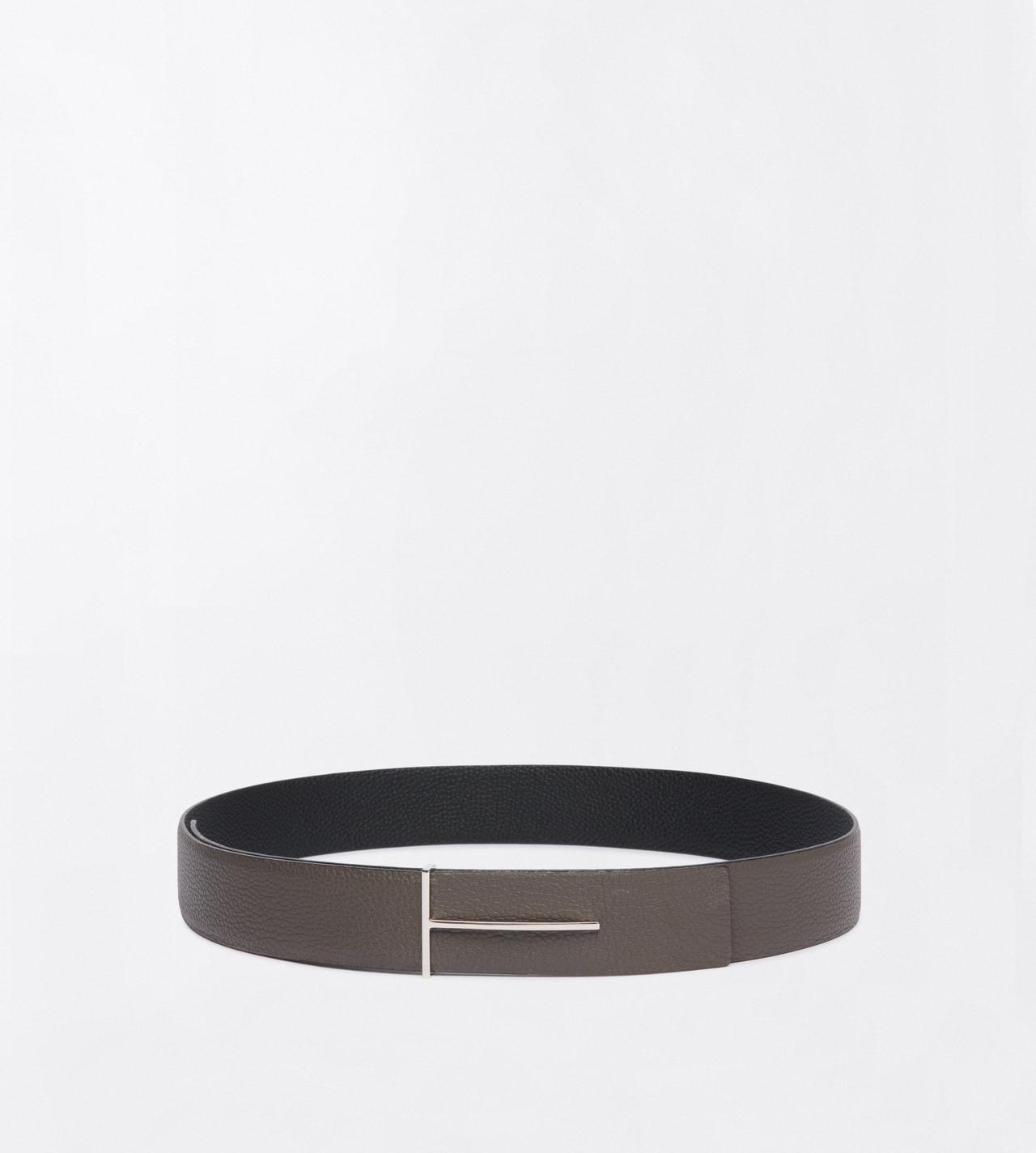 TOM FORD LEATHER SMOKE GREY + BLACK GRAIN LEATHER SLIM T REVERSIBLE BELT&nbsp;